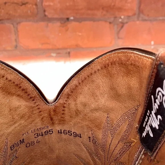 LARRY MAHAN Vintage Star Inlay Tall Mid-Calf Brown Leather Cowgirl Western Boots - Picture 6 of 13